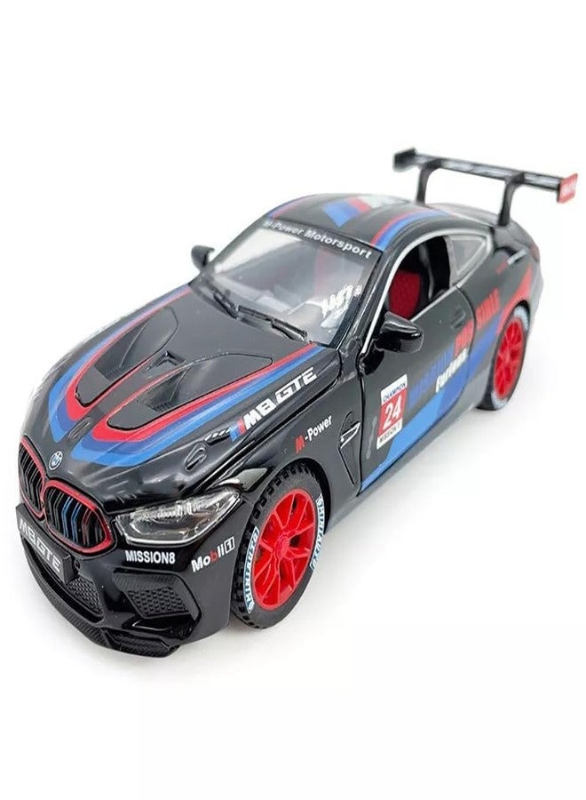 ماياترا سيارة ماياترا BMW M8 GT3 نموذج مصبوب من المعدن بمقياس 1:24 - لعبة سحب للخلف مع أضواء وصوت وأبواب قابلة للفتح (أسود) - Image 2